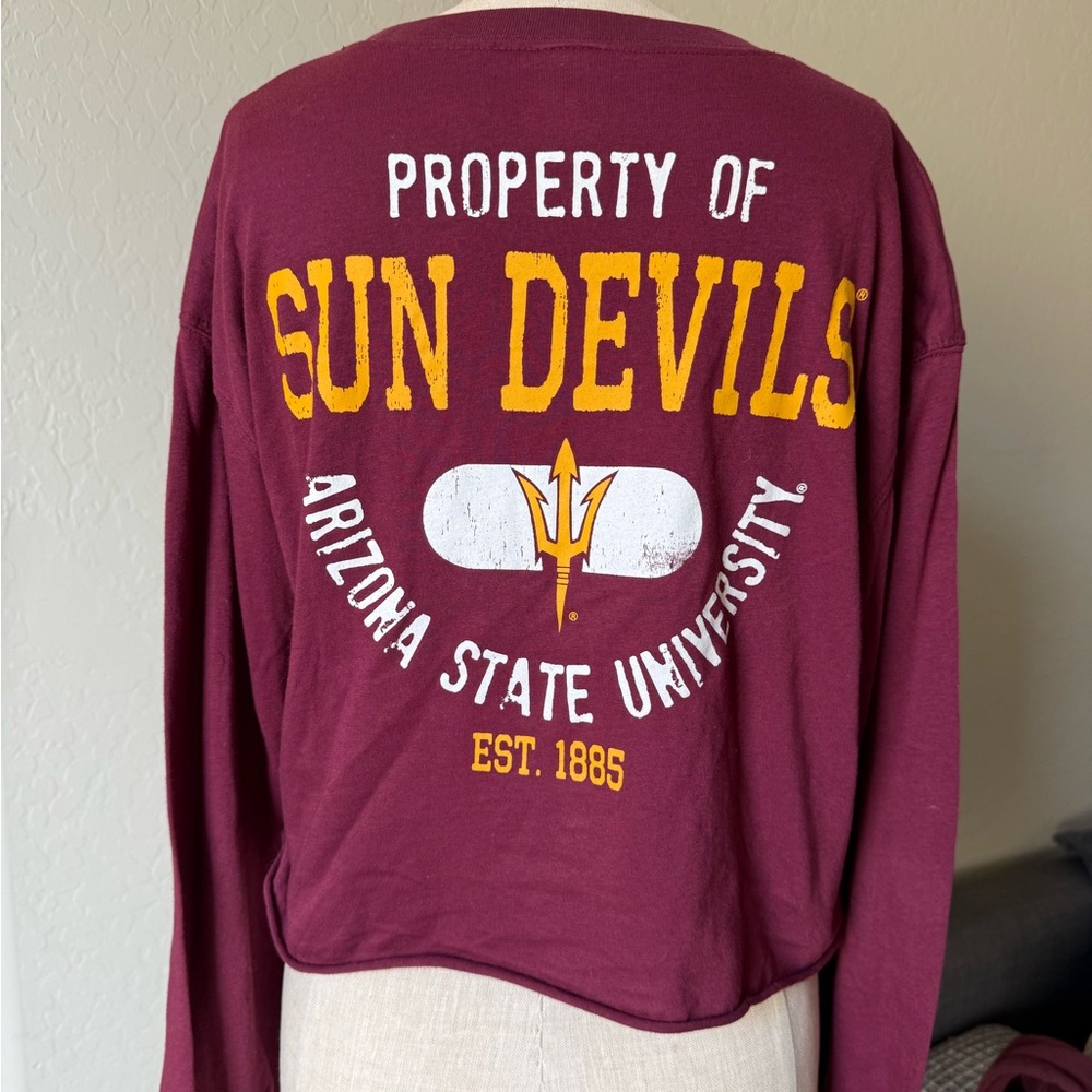 Vintage Arizona State University ASU Sun Devils Maroon Long Sleeve Cropped Tee
